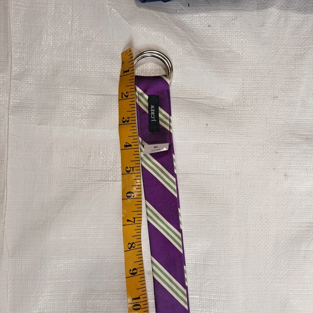 J. Crew Purple And Green Stripe Silk Tie Double D Ring Belt - Picture 7 of 10